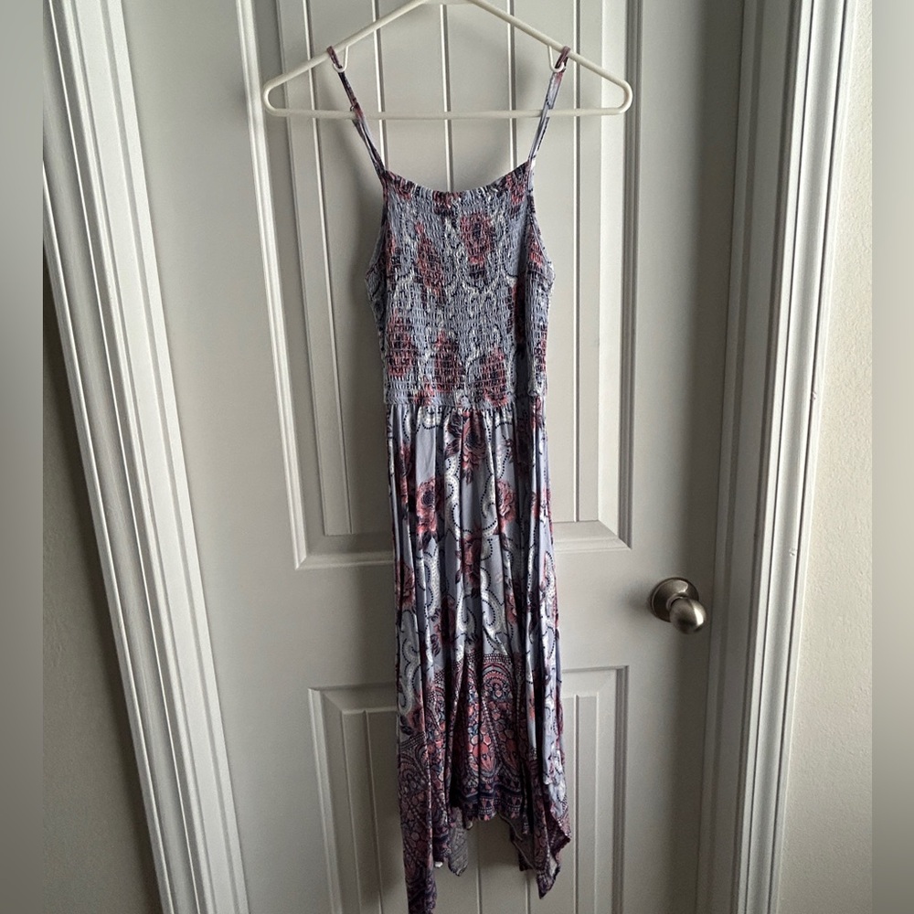 Bohemian Midi Asymmetrical Dress with Spaghetti Straps